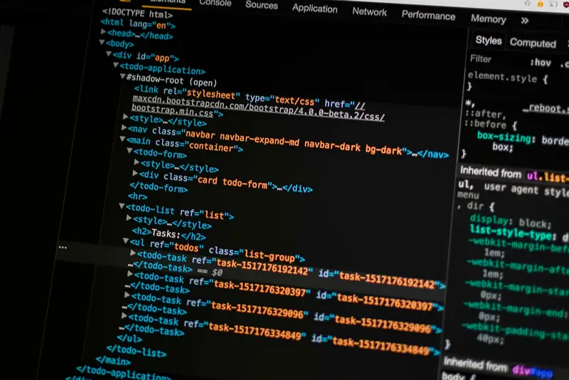 Browser developer tools showing a page’s HTML elements and CSS styles